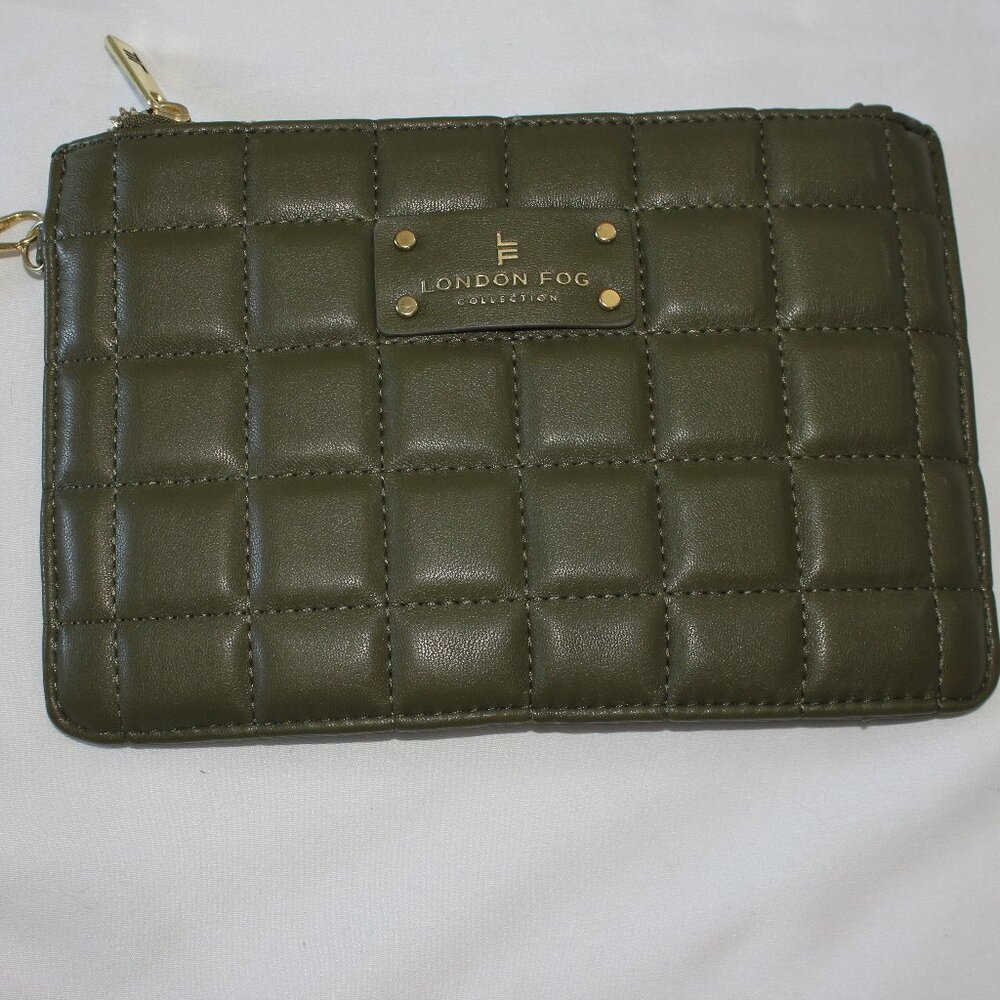 London Fog Olive Green Quilted Wristlet Wallet Bag